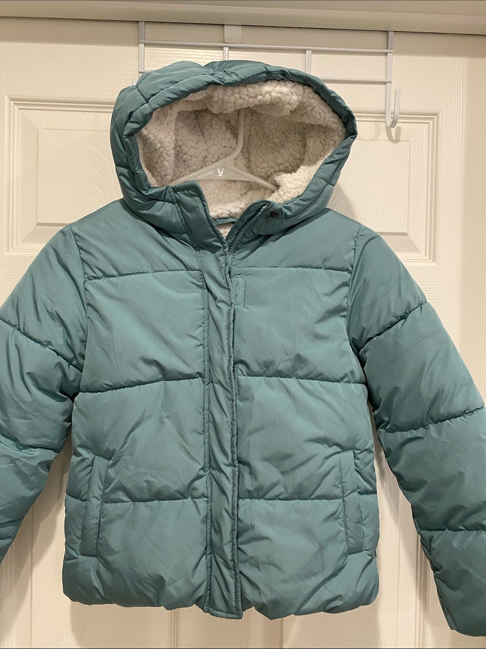 Teal Hooded Puffer Jacket with Sherpa Lining Children's Winter ❄️ Jacket 7/8